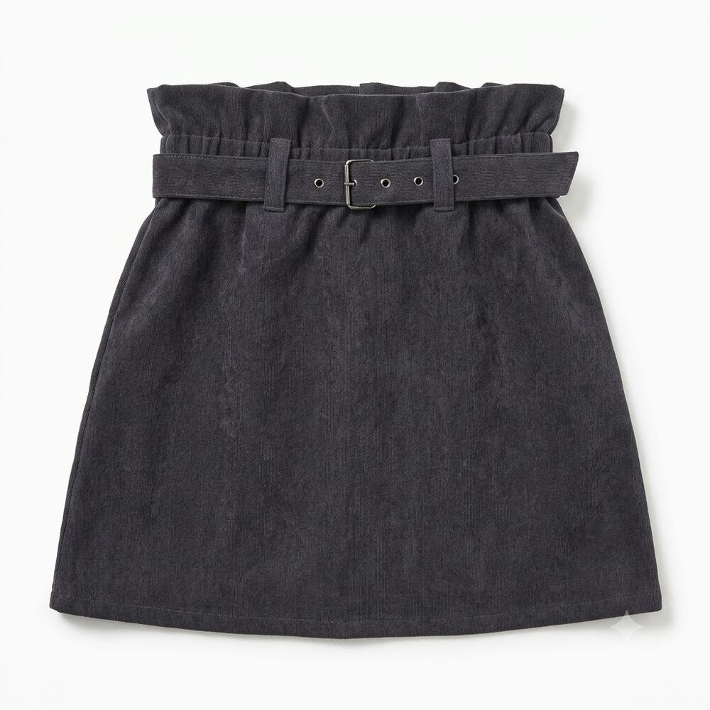 LUSH Corduroy Paperbag Belted Mini Skirt Black Womens Small